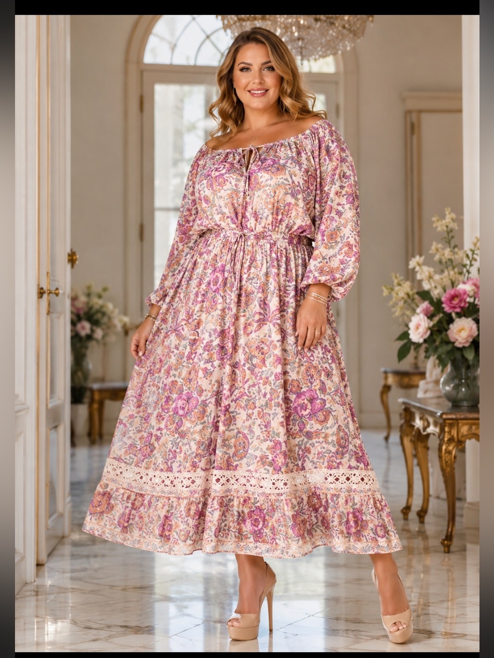 New Spell Floral Boho Maxi Dress - Pink Cream
